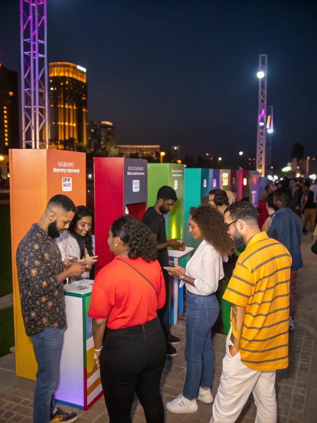 A photograph of a community outreach event organized by FRAC, showcasing art installations in a public space and engaging local residents.